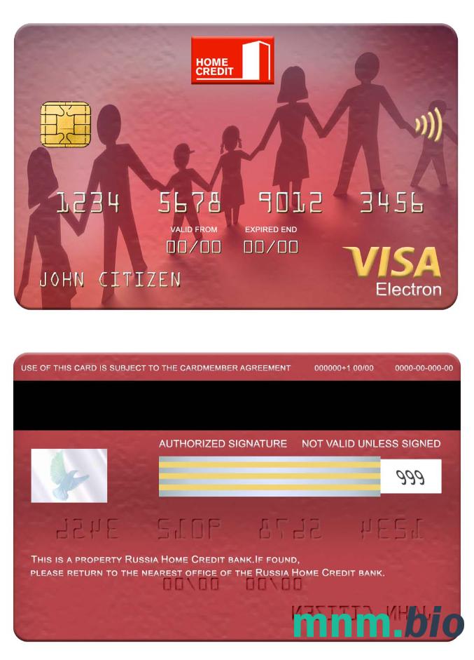 Russia Home Credit bank visa electron karta przykład w formacie PSD